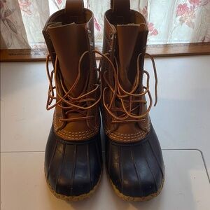 LL Beane Brown and Navy Duck Boots